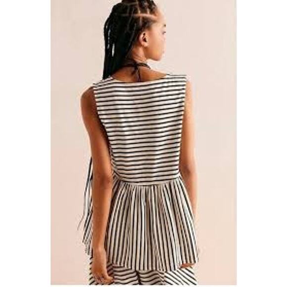 NEW Free People Julie Striped Tunic Black White Stripe Oversized Cotton Tank - Picture 2 of 6